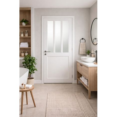 Bloc Puerta Taller Blanco Vidrio Esmerilado H204 x L73 cm Lado Cuadro P. izquierdo, manija Pomerol GD MENUISERIES