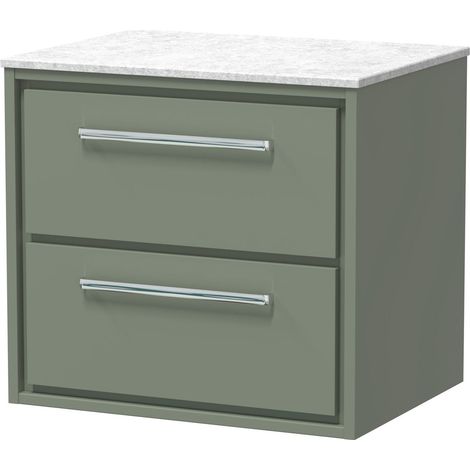 Balterley Longnor 600mm Framed Design Wall Hung 2 Drawer Vanity with Marble Worktop - Fern Green