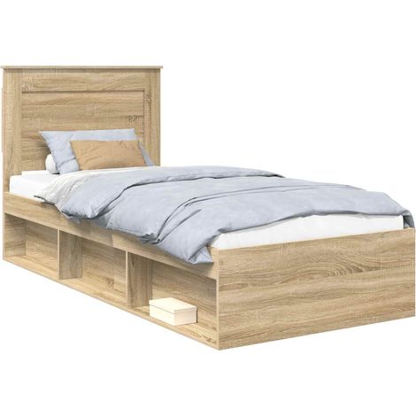 Bed Frame with Headboard Sonoma 100 x 200 cm Solid Pine Wood vidaXL (1/5)