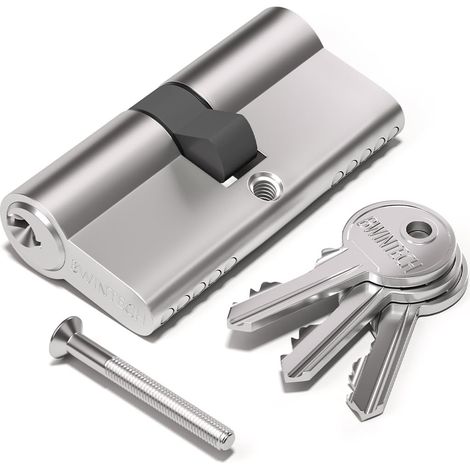 Serrure Cylindre Euro 85mm (40/45) Nickel Satiné, Serrure Cylindre pour Porte, Clé/Clé avec 3 Clés Standard, Antivol, Sécurité pour Portes Bois (1/5)