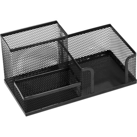 Organiseur de Bureau Pot à Crayons en Métal Étagère de Bureau Avec Porte-Notes en Maille Organiseur de bureau multifonction en maille 205 x 103 x 98 mm Noir (1/5)