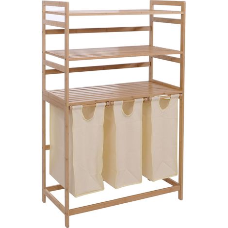 Panier à linge en bambou HWC-P78, trieur de linge, panier à linge, étagére, organiseur de linge, 3 é