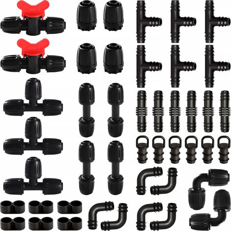 45-teiliges Bewässerungs-Fittings-Set für 16-mm-Schläuche, Bewässerungsschlauchverbinder, Gartenschlauchverbinder, Schlauchverbinder mit Widerhaken für Bewässerungssysteme, Schwarz (1/5)