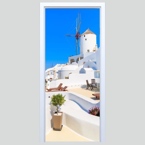 Adhesivo de tela para puerta de la isla de Santorini 074PD