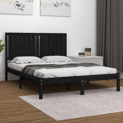 Cadre de lit avec tête de lit 140 x 190 cm en pin massif noir, sans matelas, 26.46kg - PANGIVO (1/5)