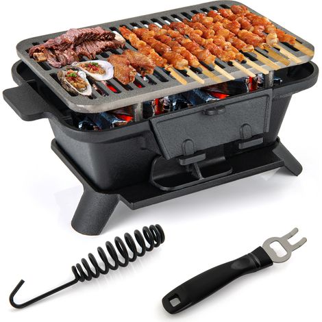COSTWAY 100% Cast Iron Hibachi Grill Portable Charcoal Grill-Black