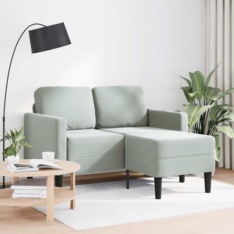 Canapé Sofa 2 places avec méridienne en L gris clair 125 cm velours