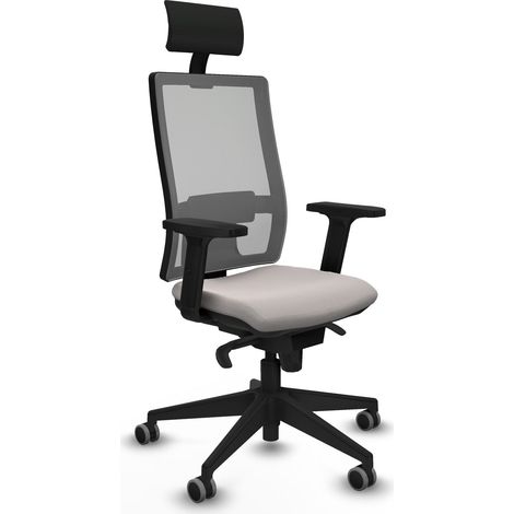 Horna sincro malla gris similpiel blanco brazos 2D base piramidal cabecero fijo ruedas 65mm engomadas (1/5)