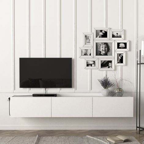 Mueble TV suspendido Vihti aglomerado 180 x 31 x 30 cm - Blanco [en.casa] (1/5)