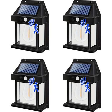 4er-Pack Solar-Wandleuchten für den Außenbereich, Vintage-Solar-Wandlaternen mit Bewegungsmelder, IP65 wasserdichte Sicherheitsleuchten mit PIR-Bewegungsmelder für Veranda, Balkon, Terrasse, Garage, Z (1/5)