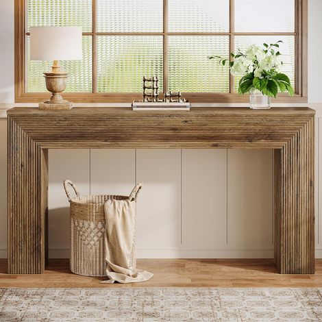 Tribesigns Tavolo Consolle, Consolle Ingresso Industriale, 160 x 30 x 85 cm, Tavolino da corridoio, Tavolino Lungo Rustico Dietro il Divano per Corridoio, Soggiorno, Marrone Rustico