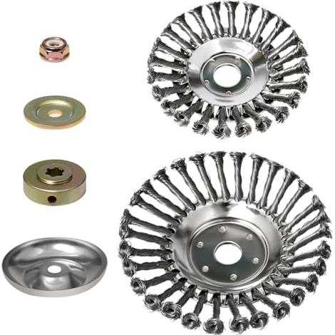 2 Pièces Brosse à Herbes Sauvages pour Débroussailleuse Désherber Ronde avec Contre-écrou Plateau Désherbage en fil d'acier 25,4 mm Tête de Fil D'acier(8 Pouce+6 Pouce) - (1/5)
