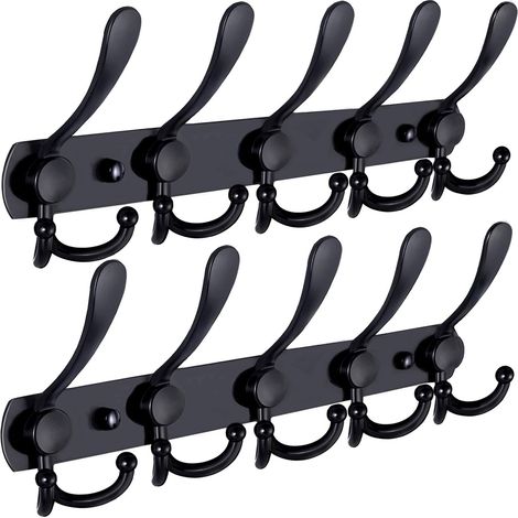 Porte-manteau mural, lot de 2 cintres, crochets triples en acier inoxydable, étanches, pour suspendre manteaux, vêtements, serviettes, sacs à main, chapeaux, sacs, salle de bain, chambre, cuisine, noi (1/5)