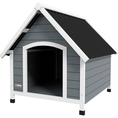 Nichette chien extérieur bois gris avec plancher amovible abri surélevé 84x99x87 cm