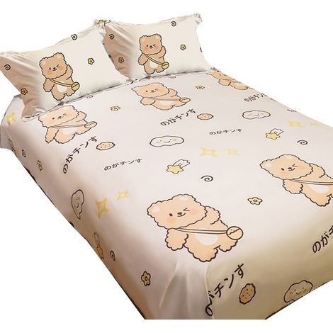 Draps de lit mignons imprimés et teints en fibres chimiques, motif dessin animé ours, pour étudiants, pour la maison, sac à dos, 2,2 x 2,3 m (convient aux lits de 1,8 m). (1/5)