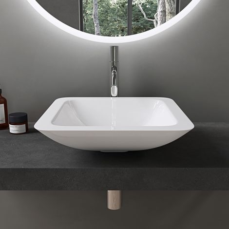 doporro Lavabo da Appoggio, Lavandino Bagno 42.7x42.7x12cm, Lavabo da Minerale Fuso Colossum803 (1/5)