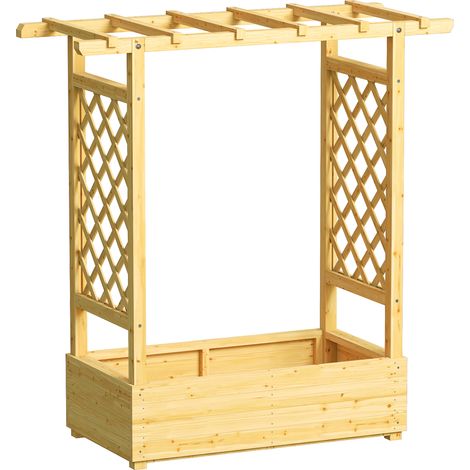 Jardinière surélevée 110x44x113cm avec treillis latéral et supérieur, bac à plantes trous d'évacuation, bois naturel (1/5)