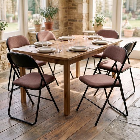Lot de 6 chaises pliantes rembourrées en tissu marron et pieds métal noir GRETA