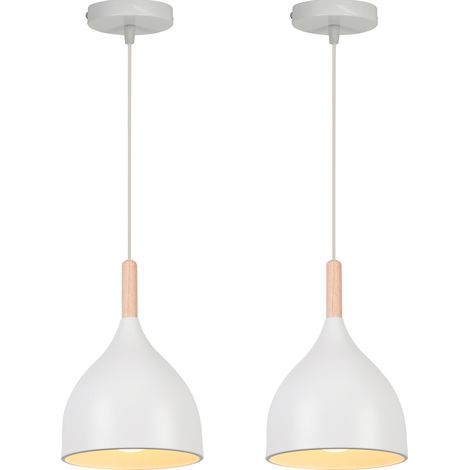 E27 Suspension Lampe Rétro Industriel Suspension Luminaire en Métal Lustre Blanc Ø17CM pour Salon Chambre Salle à Manger - 2Pcs