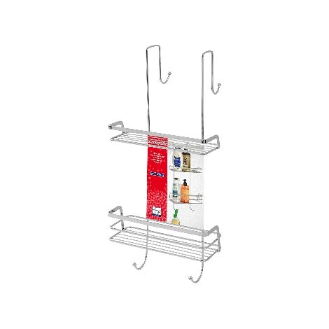 Mensola doccia rettangolare 2 ripiani con ganci superiori Acciaio cromato lucido Linea Francy 2.0 Feridras (1/2)