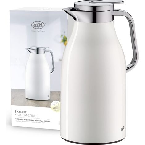 alfi SKYLINE 1,5l, coconut white, caraffa termica con igienico inserto in vetro, chiusura a vite con pulsante, presa ergonomica, con una sola mano, ottima come caraffa da caffè e da tè, senza BPA (1/4)