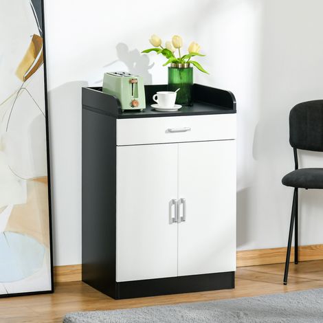 Armoire à tiroirs en bois - 60x40x90cm - placard de cuisine peu de place antichambre - MDF en bois - avec étagère réglable - noir et blanc