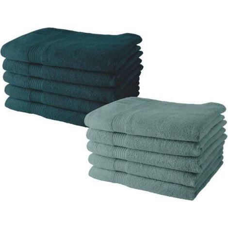 Lot de 10 serviettes de Toilette TODAY 50x90 cm 100% Coton - 5 paon + 5 celadon (1/2)