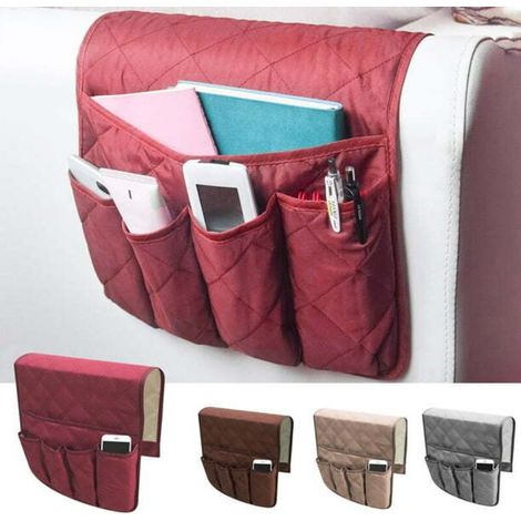 Accoudoir anti-dérapant Caddy Organiseur de poche pour canapé, fauteuil inclinable, causeuse, rangement pour téléphone, livre, magazines, fauteuil support de télécommande