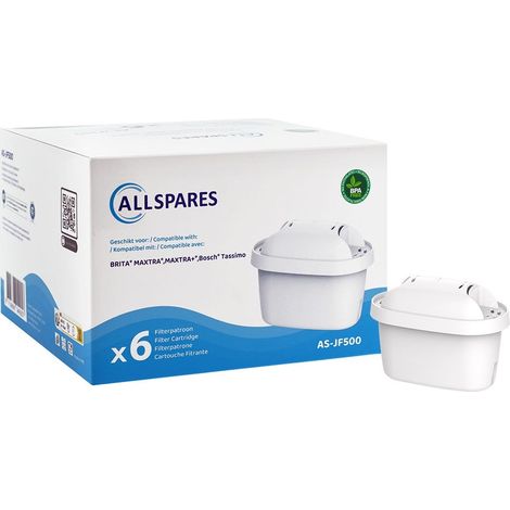 Filtri per l'acqua AllSpares (6 pezzi) per caraffe 100486 / 101929 / 10222144, compatibili con Brita Maxtra, Maxtra+ e Bosch Tassimo, tra gli altri.