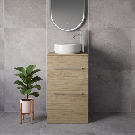 Napoli 390 Light Oak 500mm 2 Drawer Vanity Unit for Countertop Basins - 500mm - Chrome 320mm Handle
