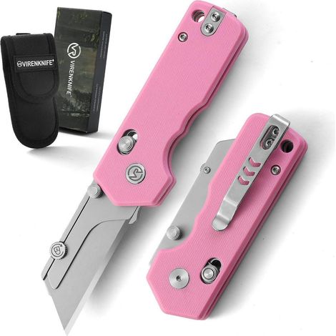 Klappmesser mit Einhandöffnung, Taschenclip und Nylonscheide, Rosa G10