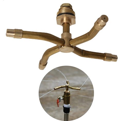 NineClouds 1 pièce d'irrigation à l'eau tout en cuivre quatre têtes de fourche pelouse Rotation automatique jardinage toit vert (1/5)