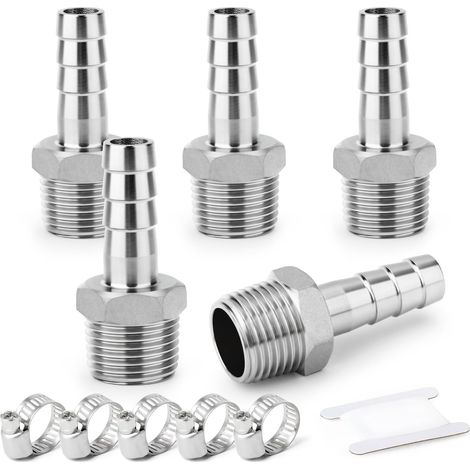 2 pièces raccords embout cannelé acier inox 304, 10 mm vers filetage mâle BSP 3/4", raccord compression eau, carburant, air - 1"M X 25MM(5PCS) (1/5)