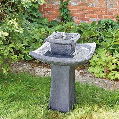 Solar Powered Water Fountain Japanese Pagoda 2 Tier Resin Solar Garden Fountain Stone Effect Freestanding Solar Water Feature Bird Bath