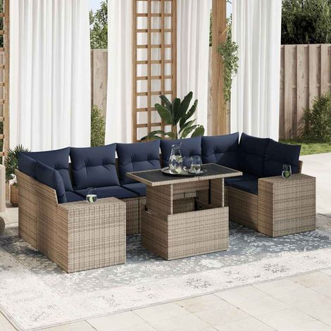 Set sofás jardín y cojines 8 pzas ratán sintético acacia gris vidaXL (1/5)