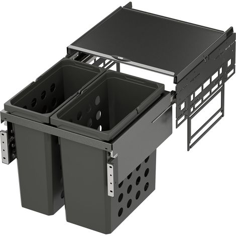 Vauth Sagel Einbau Wäschekorb ausziehbar - Wäschebehälter für Korpusbreite 500mm - 28 Liter, Kunststoff/Stahlblech lava