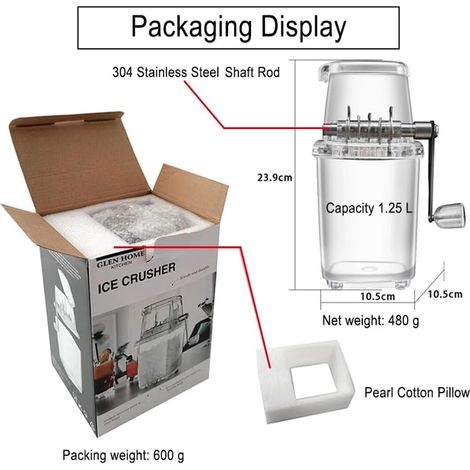 Manuel machine glace pilée，arbre électroplaqué，Grande capacité  1,25 LLames en acier inoxydable，camping, fruits d'été,transparent (1/4)