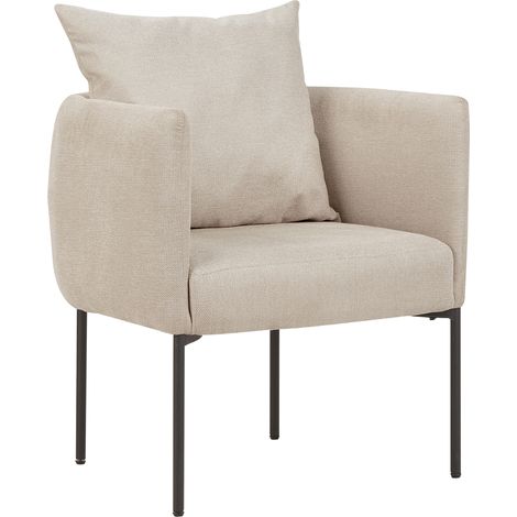 Sillón elegante con cojín patas de hierro negras estilo retro lino sintético beige claro Malmos (1/5)