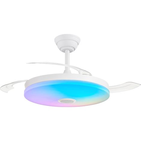 Ventilador LED aspas retráctiles Music Altavoz RGB 48+8W blanco (1/3)