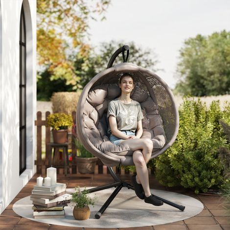 Fauteuil suspendu jardin osier style bohème sable/noir 116x125x172 cm