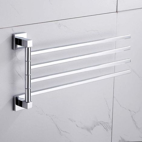 Porte-serviettes mural pivotant à 4 bras, en acier inoxydable chromé SUS304, pour salle de bain et cuisine (1/5)