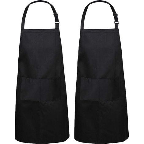 Lot de 2 tabliers de cuisine noirs anti graisses. (1/5)