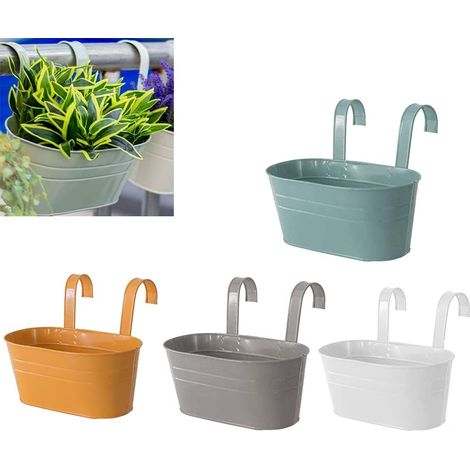 4 macetas colgantes de metal para jardín, con doble gancho, desmontables, para colgar en la pared, para balcón y jardín.