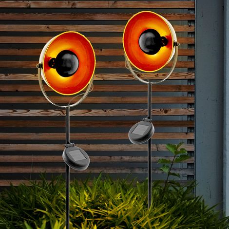 2er Set LED Solar Steck Leuchten Garten Weg Deko Erdspieß Außen Strahler Lampen orange schwarz (1/5)