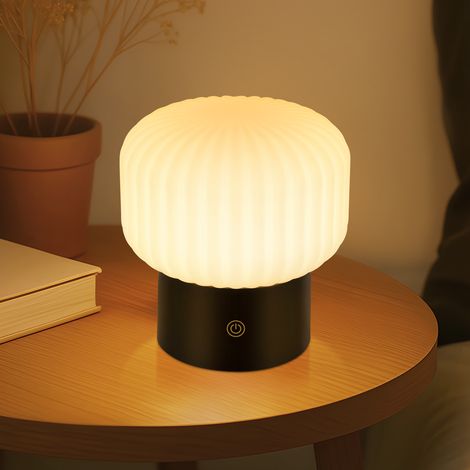 GBLY Kabellose LED Nachttischlampe Weiß Dimmbar Touch Akku Aufladbar USB IP44 Wasserdicht Rund Glas Für Schlafzimmer Badezimmer