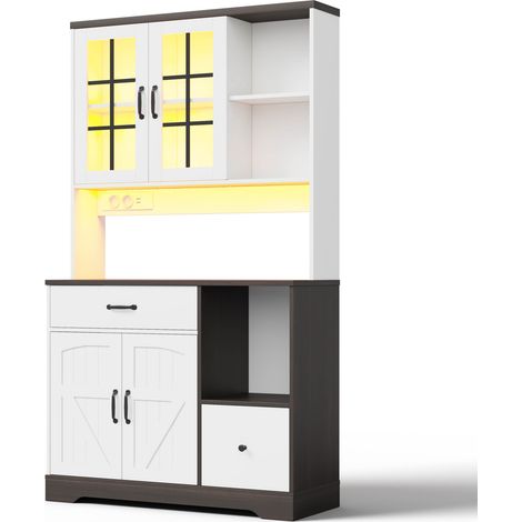 Aparador alto de cocina estilo granero con LED, enchufes, estantes ajustables y cajones (1/5)