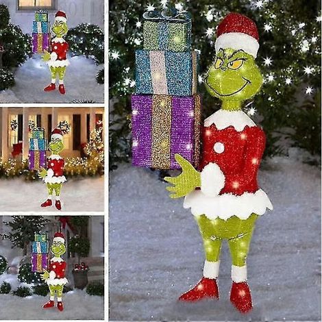Le Père Noël et le Grinch arrivent Décoration lumineuse de Noël pour jardin extérieur, éclairage LED C (1/5)