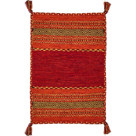 Tappeto ANTIQUE-KILIM rosso tessuto a mano in cotone e ciniglia cm.140x200 (1/5)