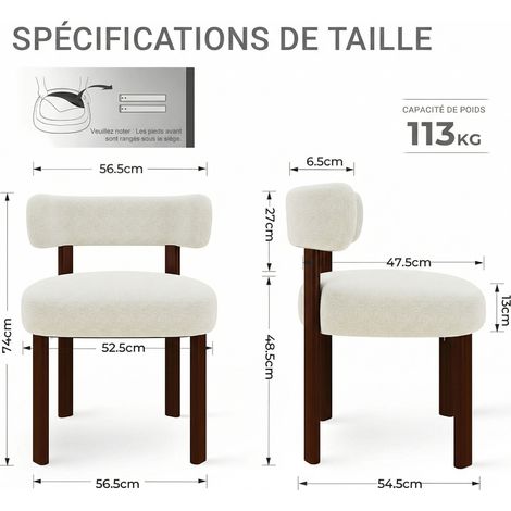 COLAMY Chaise DCW19-BE-FB-N1 - Lot 2 Chaises de salle à manger en bois massif – design épuré et chaleureux - beige