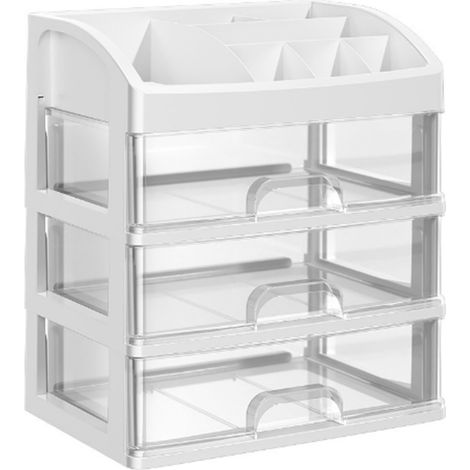 Organizador de escritorio de 3 cajones, almacenamiento de plástico transparente para oficina y maquillaje.